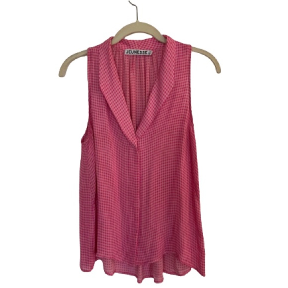 Jeunesse Light and Hot Pink Small Checked Sleeveless 100% Silk Blouse Size S